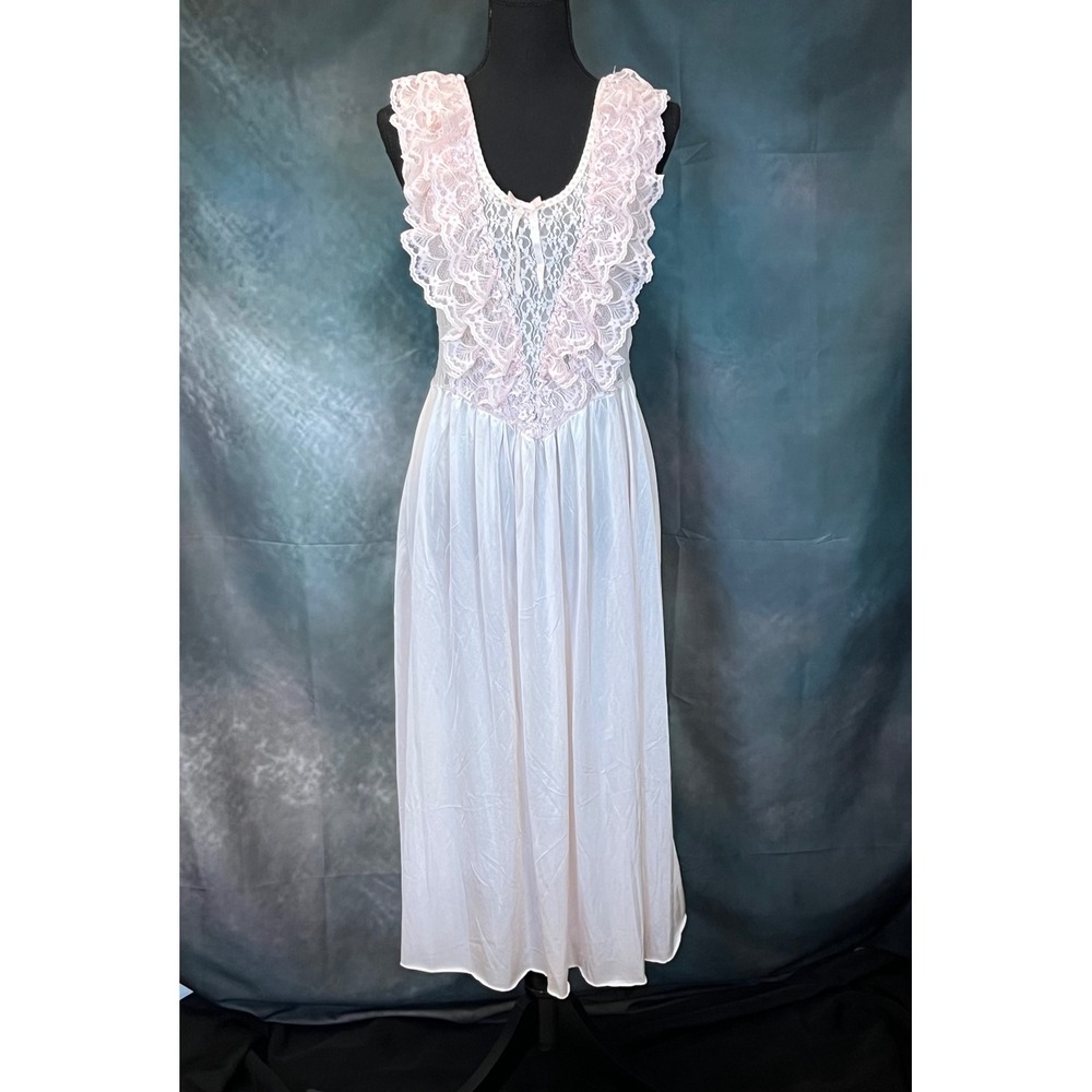 Vintage Pink Lace Trim Nightgown Long Slip Dress Size Medium‎